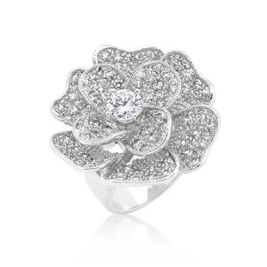 Large Flower Cubic Zirconia Cocktail Ring - Jewelry Xoxo
