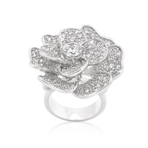Large Flower Cubic Zirconia Cocktail Ring - Jewelry Xoxo