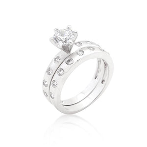 Bezel Set Round Cut Bridal Ring Set - Jewelry Xoxo