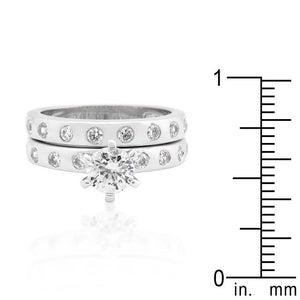 Bezel Set Round Cut Bridal Ring Set - Jewelry Xoxo