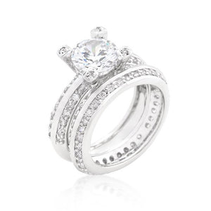 Cubic Zirconia Round Cut Pave Ring Set - Jewelry Xoxo