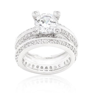 Cubic Zirconia Round Cut Pave Ring Set - Jewelry Xoxo