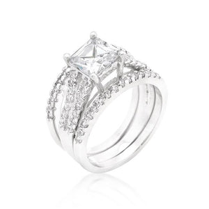 Princess Cut Cubic Zirconia Triple Bridal Set - Jewelry Xoxo