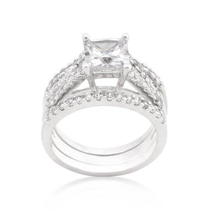 Princess Cut Cubic Zirconia Triple Bridal Set - Jewelry Xoxo