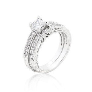 Princess Cut Filigree Bridal Ring Set - Jewelry Xoxo