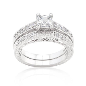 Princess Cut Filigree Bridal Ring Set - Jewelry Xoxo