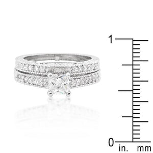 Princess Cut Filigree Bridal Ring Set - Jewelry Xoxo