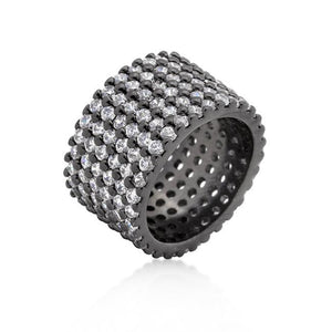 Hematite Wide Pave Cubic Zirconia Ring - Jewelry Xoxo