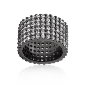 Hematite Wide Pave Cubic Zirconia Ring - Jewelry Xoxo