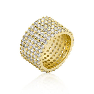 Goldtone Finishd Wide Pave Cubic Zirconia Ring - Jewelry Xoxo