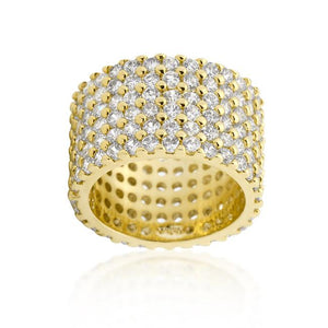 Goldtone Finishd Wide Pave Cubic Zirconia Ring - Jewelry Xoxo