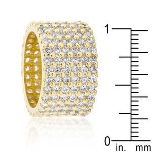 Goldtone Finishd Wide Pave Cubic Zirconia Ring - Jewelry Xoxo