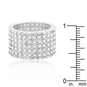 Rhodium Plated Finishd Wide Pave Cubic Zirconia Ring - Jewelry Xoxo