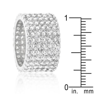 Rhodium Plated Finishd Wide Pave Cubic Zirconia Ring - Jewelry Xoxo