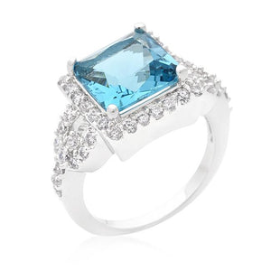 Halo Style Princess Cut Aqua Blue Cocktail Ring - Jewelry Xoxo