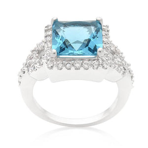 Halo Style Princess Cut Aqua Blue Cocktail Ring - Jewelry Xoxo