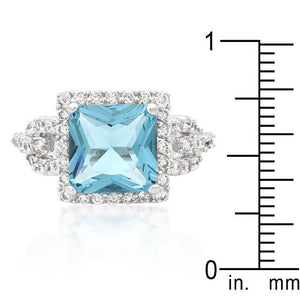 Halo Style Princess Cut Aqua Blue Cocktail Ring - Jewelry Xoxo