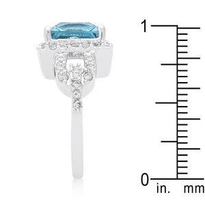 Halo Style Princess Cut Aqua Blue Cocktail Ring - Jewelry Xoxo