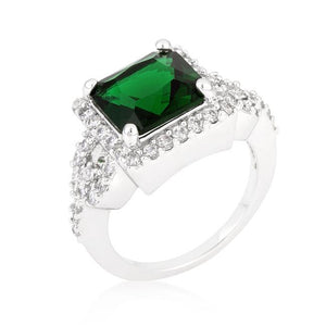 Halo Style Princess Cut Emerald Green Cocktail Ring - Jewelry Xoxo