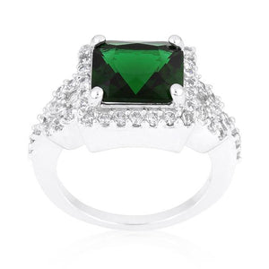 Halo Style Princess Cut Emerald Green Cocktail Ring - Jewelry Xoxo