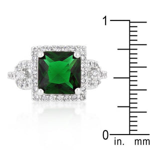 Halo Style Princess Cut Emerald Green Cocktail Ring - Jewelry Xoxo