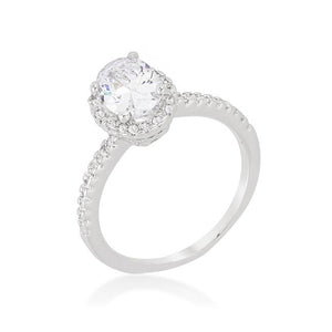 Oval-Cut Floating Halo Cubic Zirconia Engagement Ring - Jewelry Xoxo