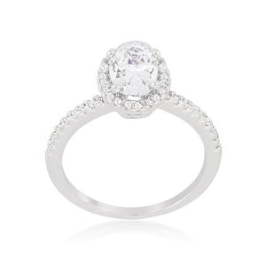 Oval-Cut Floating Halo Cubic Zirconia Engagement Ring - Jewelry Xoxo