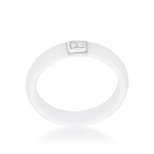 White Ceramic Band Ring With Cubic Zirconia - Jewelry Xoxo