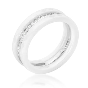 White Ceramic Triplet Ring With Cubic Zirconia - Jewelry Xoxo