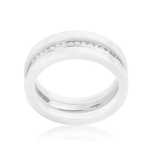 White Ceramic Triplet Ring With Cubic Zirconia - Jewelry Xoxo