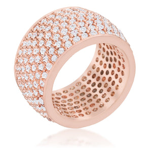 Wide Pave Cubic Zirconia Rose Gold Band Ring - Jewelry Xoxo