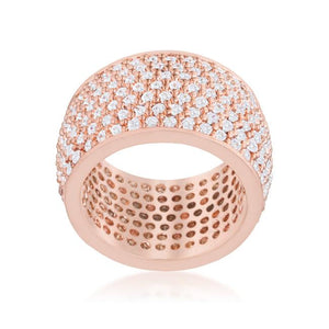 Wide Pave Cubic Zirconia Rose Gold Band Ring - Jewelry Xoxo