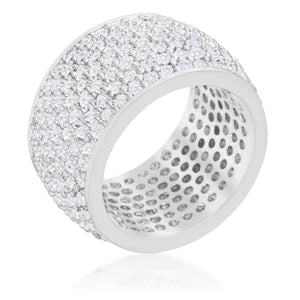 Wide Pave Cubic Zirconia Silvertone Band Ring - Jewelry Xoxo