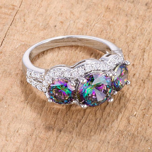 4 Ct Three Stone Rhodium Ring with Mystic and Clear CZ - Jewelry Xoxo