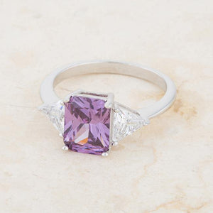 Classic Amethyst Rhodium Engagement Ring - Jewelry Xoxo