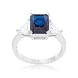 Classic Sapphire Rhodium Engagement Ring - Jewelry Xoxo