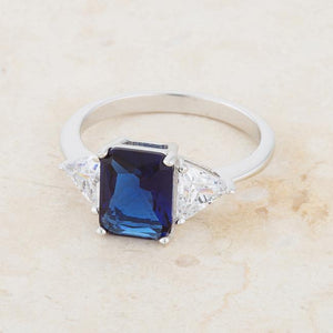 Classic Sapphire Rhodium Engagement Ring - Jewelry Xoxo