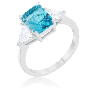 Classic Blue Topaz Rhodium Engagement Ring - Jewelry Xoxo