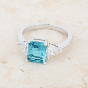 Classic Blue Topaz Rhodium Engagement Ring - Jewelry Xoxo