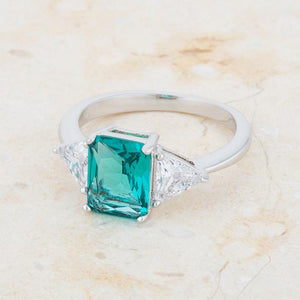 Classic Aqua Rhodium Engagement Ring - Jewelry Xoxo