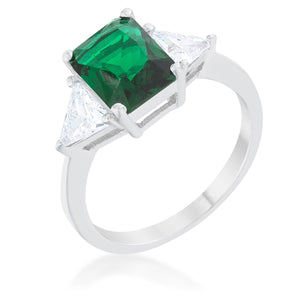 Classic Emerald Rhodium Engagement Ring - Jewelry Xoxo