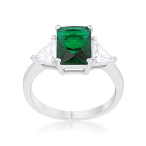 Classic Emerald Rhodium Engagement Ring - Jewelry Xoxo