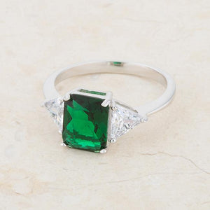 Classic Emerald Rhodium Engagement Ring - Jewelry Xoxo