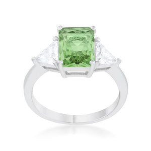 Classic Apple Green Rhodium Engagement Ring - Jewelry Xoxo