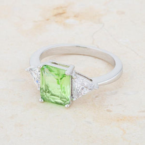 Classic Apple Green Rhodium Engagement Ring - Jewelry Xoxo