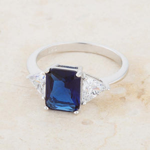 Classic Sapphire Sterling Silver Engagement Ring - Jewelry Xoxo