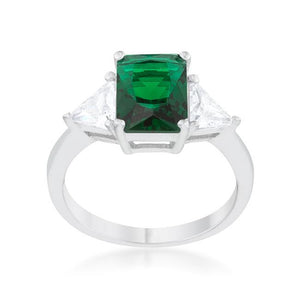 Classic Emerald Green Sterling Silver Engagement Ring - Jewelry Xoxo