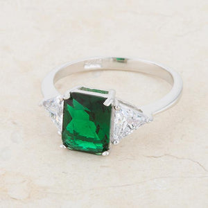 Classic Emerald Green Sterling Silver Engagement Ring - Jewelry Xoxo