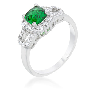 Liz 1.1ct Emerald CZ Rhodium Classic Ring - Jewelry Xoxo