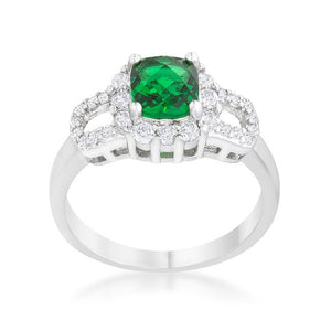 Liz 1.1ct Emerald CZ Rhodium Classic Ring - Jewelry Xoxo